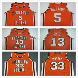 5 Deron Williams # 13 Kendall Gill # 25 Nick Anderson # 33 Kenny Battle Illinois Fighting Illini College Retro Basketball Jersey NOVO Ed