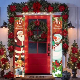 Nowością Pozycje 1Set Christmas 2024 Dekoracje Banner drzwi Wesoły Santa Snowman Wiszący zapasy