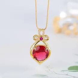 Pendant Necklaces Fashion Round 1 Piece Wholesale Copper Alloy Inlaid Stained Glass Crystal Necklace For Women