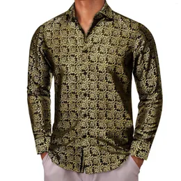 Camisas casuais masculinas designer para homens seda manga longa ouro flor preta slim fit blusas masculinas tops formais respirável barry wang