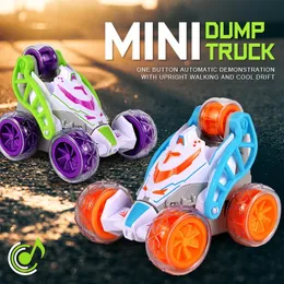 Electric/RC Car RC Car Mini Stunt Truck Remote Control Vehicles Stunt Tumbling One Button Spray Lights Mini Dump Truck Toys for Boys Girls Gifts 231130