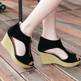 Sandals Women Wedge High Heel Fashion Summer Women's Shoes Platform Wedges Vintage Zippers Sandalias Mujer Large Size