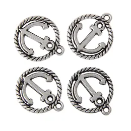 Zinc Metal Alloy Anchor Charm Pendants Round Antique Silver Carved Hollow jewelry making Findings 50pcs225O