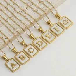 Pendant Necklaces ZILU Fashion Shell A-Z Letters Necklace Stainless Steel Small Square 18K Gold Plated Jewelry Gift