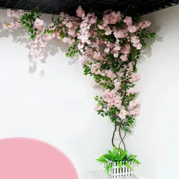 Dekorative Blumen künstliche Kirschblütenbäume Pflanzen Simulation Pfirsich Zweig gefälschte Blumen Hintergrund Wände Forindoor Ehering Rattan