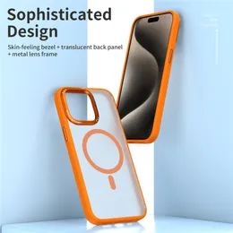 Luxury Magnetic Frosted Transparent Vogue Phone Case for iPhone 15 14 13 Pro Max Sturdy Slim Full Protective Matte Clear Back Cover Supporting Wireless Charging