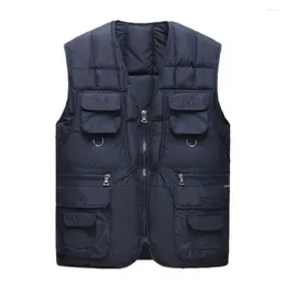 Gilet da uomo Gilet autunno inverno da uomo con tasche multiple Chiusura con cerniera Senza maniche Cappotto caldo tinta unita Abbigliamento moda