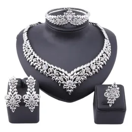 Ensemble de bijoux en cristal africain, ensembles de bijoux indiens à la mode, fête de mariage élégante pour femmes, collier, Bracelet, boucles d'oreilles, Ring234N