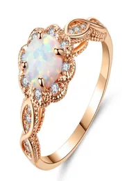 Drop Ship Neue Ankunft Weißer Feueropal Roségold Farbe Modeschmuck Frauen Glänzende CZ Eheringe US-Größe 5 6 7 8 9 10 11 123713748