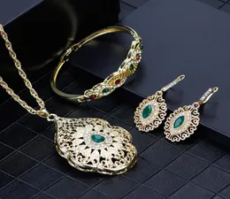 Sunspicems Gold Color Arabic Necklace Earring Cuff Bracelet Women Ethnic Wedding Jewelry Sets Morocco Caftan Fashion Accessories5737536