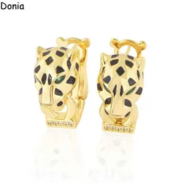 Donia jewelry luxury stud European and American fashion double ring leopard titanium steel micro-set zircon three-color creative d277B