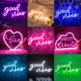 LED Neon Sign Neon Led Good vibes Neon Sign Wedding Decoration Neon Led Sign Sweet Dream Bedroom Decoration Aesthetic Neon Light Girls Gift YQ231201