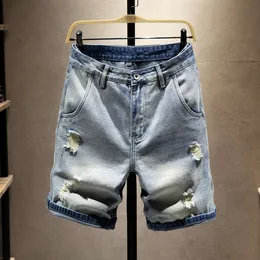 Jeans strappati da uomo S estivi Hip Hop Denim maschile Fori Casual Pantaloncini oversize dritti azzurri dritti Kpop
