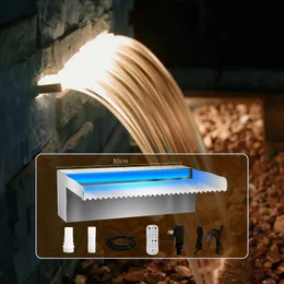 Pool-Überlauf-Wasserfall, Edelstahl-Koi-Teichbrunnen, APP-Steuerung, buntes LED-Licht-Überlauf-Set, Wasserklingen-Außenbrunnen für Garten, Hof, 30 cm