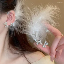 Rücken Ohrringe Mode Ohr Clip Fliege Perle Hängen Luxus Feder Earbone Fee Vielseitig Für Frauen Schmuck Manschette