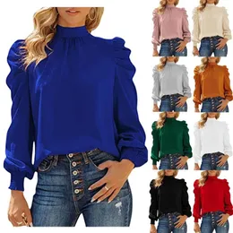 Kadın bluzları moda gündelik kadın bluz 2023 Sonbahar/Kış Gevşek Uyum Uzun Kollu Yüksek Boyun Kabarcık Kolları Banliyö Ofis Tonslar