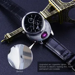 Armbandsur 2023 säljer lättare klockor män mode båge flameless USB återförsäljningsbart läderband kvartsgåva