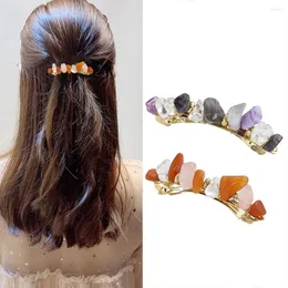 Hair Clips Crystal Stone Barrette Irregular Natural Gold-color Wire Wrapped Clip Accessories For Women Girl Fashion Jewelry