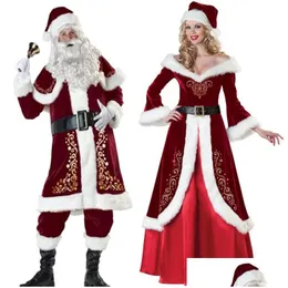 Christmas Decorations Veet Men/Women Santa Claus Costume Suit Couple Party For Xmas Wholesale Drop Delivery Home Garden Festive Suppl Dh9Zh