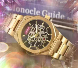 Luksusowe pełne zegarki ze stali nierdzewnej Japonia kwarcowy akumulator Diamenty pierścień wielofunkcyjny stoper igła szafirowy soczewki pusta szkielet zegarek Montre de Luxe