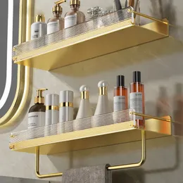 Pot Racks Badrum Akrylhylla Vägg Hängande handduk Rod Kosmetik Body Wash Perforation Free Storage Rack 231130