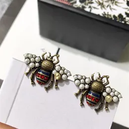 Designer Bee Studörhängen för kvinnor Högkvalitativ vintage Copper Pearl Crystal Bees Animal Earring Jewelry Gifts Dropship307L