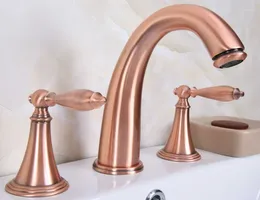 Bathroom Sink Faucets 3 Hole Widespread Faucet Deck Mounted Dual Handle Cold Water Mixer Tap Antique Red Copper Finished Lrg066