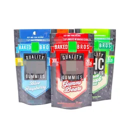 baked bros qualty gummies packing bags packets edible sour bears peach gummi watermelon kush resealable mylar Edibles Infused Gummy package packaging bag
