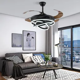 Inch Stylish Creative Adjustable Three Layer Concentric Circle Shape Invisible Fan Lamp With Remote Control Retractable