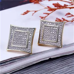 Hip Hop Bling Sparking Mens Boy Jewelry Gold Black Color Kite Square Shape Simple Micro Pave Cz Screw Back Earring2694