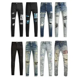 Nya män jeans hål ljusblå mörkgrå Italien varumärke man långa byxor byxor streetwear denim mager smal rak cyklist jean