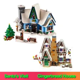 Julleksakstillbehör i lager Kompatibelt 10293 10267 Santa's Visit Gingerbread House Building Blocks Set Bricks DIY MOC Display Christmas Gift Toys 231129