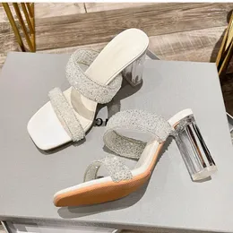 Hausschuhe Luxus Strass High Heels Schuhe Sqaure Zehe Slip Auf Frauen Kristalle Freizeit Sapato Feminino Elegent Zapatos Mujer