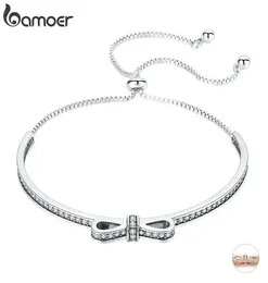 Bamoer hög kvalitet 925 Sterling Silver Bowknot Clear Cubic Zircon Bangles Armband för kvinnor Sterling Silver Jewelry SCB108 LY195824473