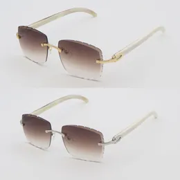 Luxuriöse randlose Sonnenbrille für Herren, occhiali da sole, Damen-Designer, groß, quadratisch, original weiß, echtes natürliches Horn, Sonnenbrillenrahmen für diamantgeschliffene Gläser, Größe 58 mm