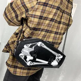 Evening Bags Fashion Black Pu Leather Shoulder Bag With Skull Coffin Casket Shaped Clutch Chain Strap Gothic Purse For Women Handb2634