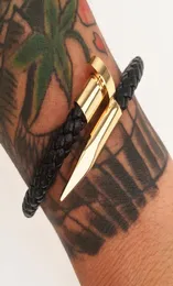 Handmade Making Men Stainless Steel Luxury Charm Gold Nail Genuine Leather Bracelet XULIN FJ DB 46656427