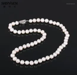 Shinygem Natural 79mm Freashwater Pearl Chocker nära runda vita pärlkvinnor halsband klassiska bröllop smycken elegant halsband19192113