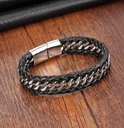 XANI Stainless Steel Genuine Leather Bracelets for women Charm Bracelets for men Black Braid Bangles Men Jewelry8741232