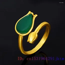 Cluster Rings Green Jade Rose Ring 925 Silver Chalcedony Zircon Jewelry Charm Crystal Gifts Women Men Fashion Amulet Natural Gemstone