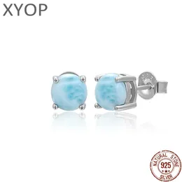 Ohrstecker XYOP Natürlicher Larimar-Blauer, runder, zarter Ohrstecker, brennendes Weihnachten, warm für die Liebe, warmer Winter, Lob 231201