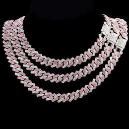 Ketten HipHop Rosa Kristall 14mm Rhombus Prong Cuban Link Kette Halskette für Frauen Voller Strass Pflastern Iced Out JewelryChains291a