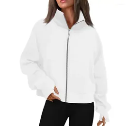 Kvinnors hoodies fleece sweatshirt med tumhål mysiga tröja stilig lång blixtlås mjuk struktur bekväm passande kvinnlig tillbehör