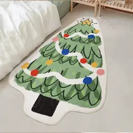 Carpets Christmas Tree Shape Flocking Home Carpet Absorbent Anti-slip Bathroom Rug For Bedroom Living Room Xmas Decoration Floor Mat 231130