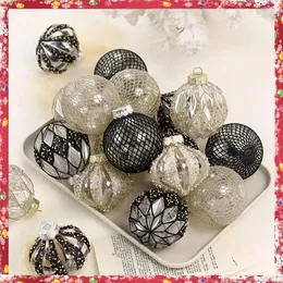 Decoração de festa 1 conjunto/9 peças decorações de bola de natal boutique transparente pintado branco preto acessórios de árvore pingente decoração