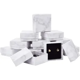 Pudełka biżuterii 12 PAKIET Marmurowy biały kartonowy pierścień pudełko kolczyki 3x3x14 cali kwadratowy prezent z poduszką w środku 231201