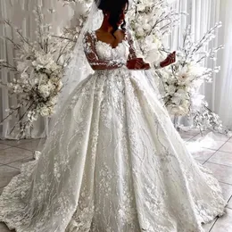 Luxuoso árabe mangas compridas vestidos de casamento ilusão cristal miçangas formal vestidos de noiva robe de mariee feito sob encomenda