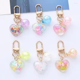 Keychains 100pcs/Lot Fashion Heart Charms Keychain Mini Matte Ball Metal Tag Pearl Keyring Earphone Case Decoration Girls Women Gifts