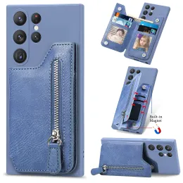 PU Leather Zipper Wallet Phone Case For Samsung Galaxy S22 S23 Ultra S20 FE S21 Note20 S10 Plus Multi Cards Slot Purse Magnetic Stand Cover
