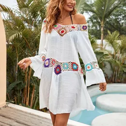 Women's Swimwear 2023 Crochet Beach Cover-Ups Summer Tunic Cover Up Long Knitted Beachwear Swimsuit Ups For Women Vestido Playa Mujer White